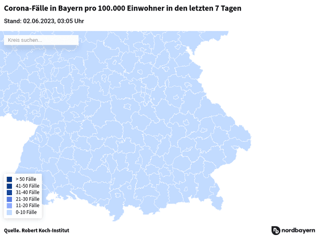 Corona-Fälle in Bayern pro 100.000 Einwohner in den letzten 7 Tagen
