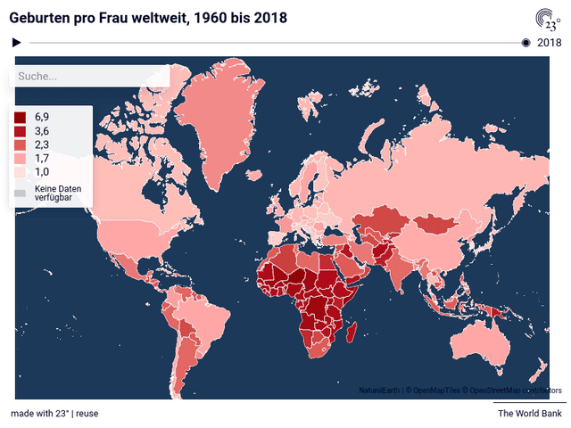 Geburten pro Frau weltweit, 1960 bis 2018