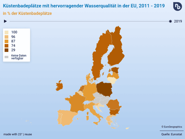 Küstenbadeplätze mit hervorragender Wasserqualität in der EU, 2011 - 2019
