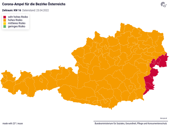 Corona-Ampel für die Bezirke Österreichs