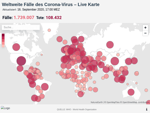 Weltweite Fälle des Corona-Virus – Live Karte
