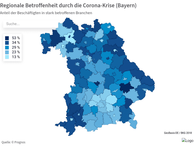 Regionale Betroffenheit durch die Corona-Krise (Bayern)