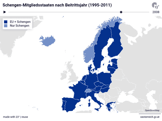 Schengen-Mitgliedsstaaten nach Beitrittsjahr (1995-2011)