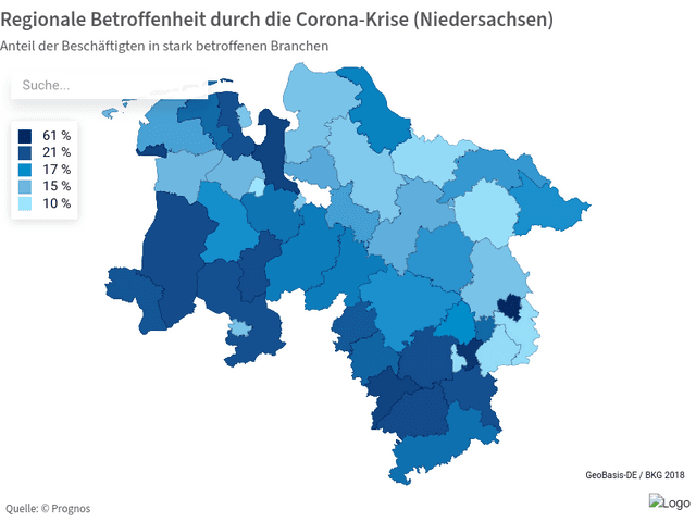 Regionale Betroffenheit durch die Corona-Krise (Niedersachsen)