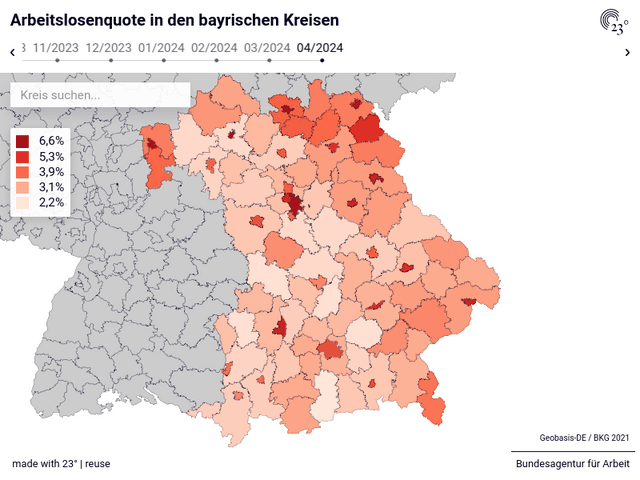 Arbeitslosenquote in den bayrischen Kreisen