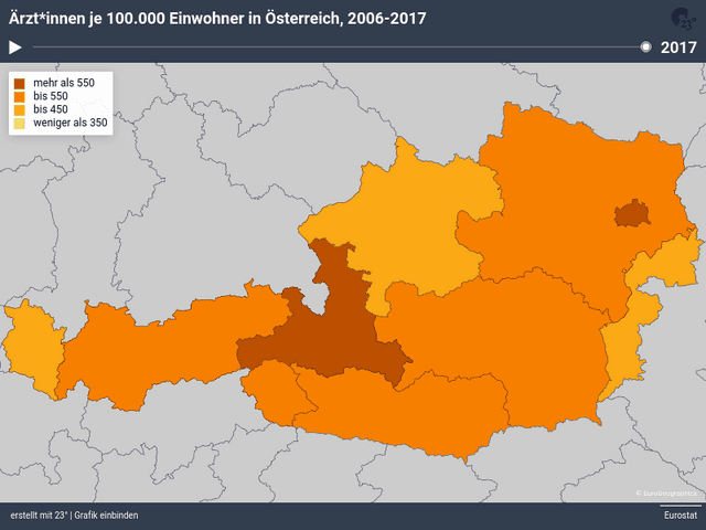 Ärzt*innen je 100.000 Einwohner in Österreich, 2006-2017