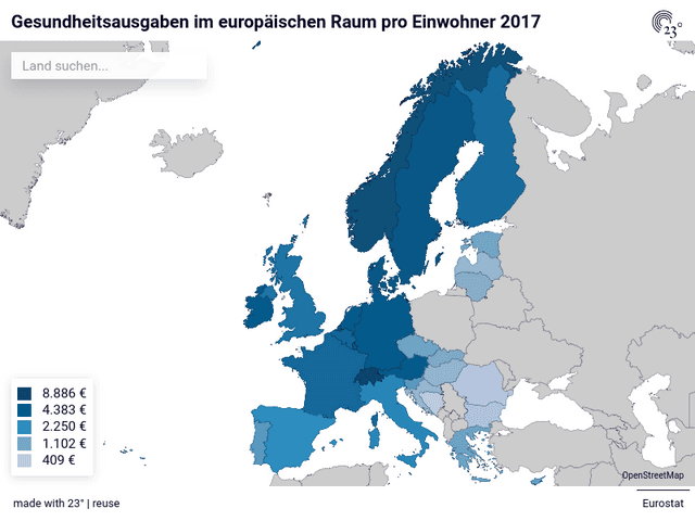 Gesundheitsausgaben im europäischen Raum pro Einwohner 2017