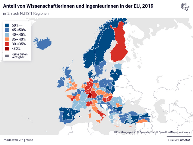Anteil von Wissenschaftlerinnen und Ingenieurinnen in der EU, 2019