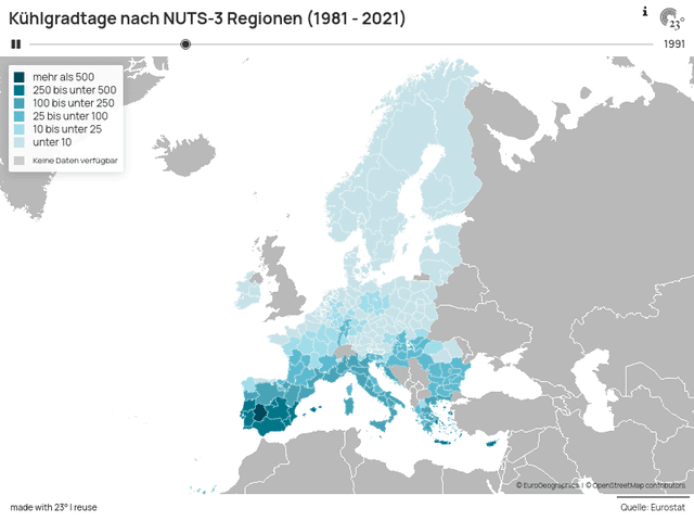 Kühlgradtage nach NUTS-3 Regionen (1981 - 2021)
