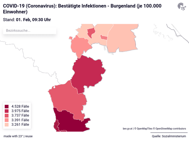 COVID-19 (Coronavirus): Bestätigte Infektionen - Burgenland (je 100.000 Einwohner)