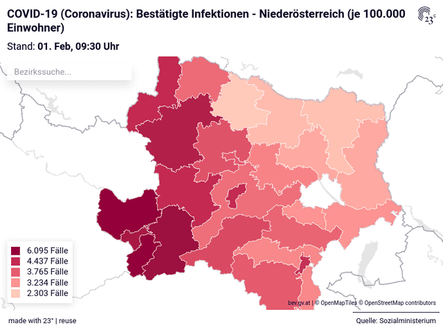 COVID-19 (Coronavirus): Bestätigte Infektionen - Niederösterreich (je 100.000 Einwohner)