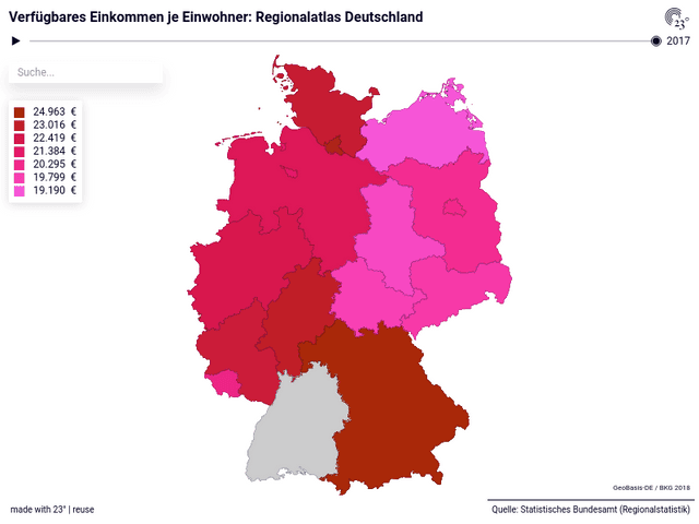 Verfügbares Einkommen je Einwohner: Regionalatlas Deutschland