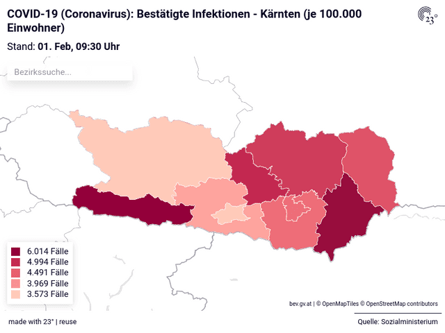 COVID-19 (Coronavirus): Bestätigte Infektionen - Kärnten (je 100.000 Einwohner)