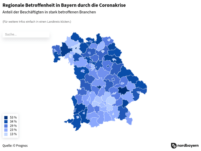 Regionale Betroffenheit in Bayern durch die Coronakrise