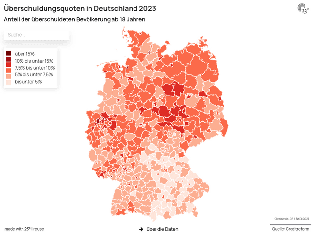 Überschuldungsquoten in Deutschland 2023