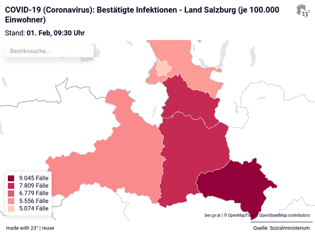 COVID-19 (Coronavirus): Bestätigte Infektionen - Land Salzburg (je 100.000 Einwohner)