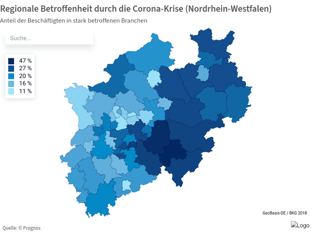 Regionale Betroffenheit durch die Corona-Krise (Nordrhein-Westfalen)