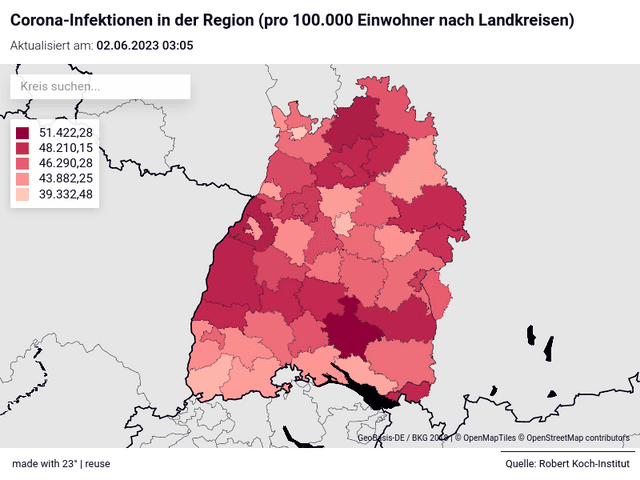 Corona-Infektionen in der Region (pro 100.000 Einwohner nach Landkreisen)