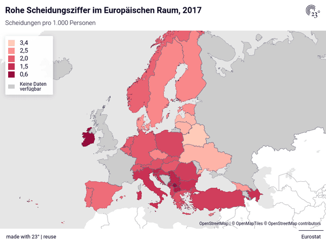 Rohe Scheidungsziffer im Europäischen Raum, 2017