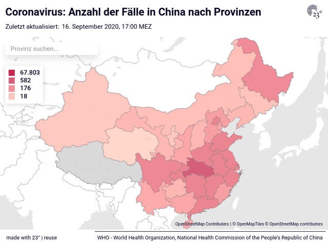Live Karte Coronavirus: Anzahl der Fälle in China nach Provinzen