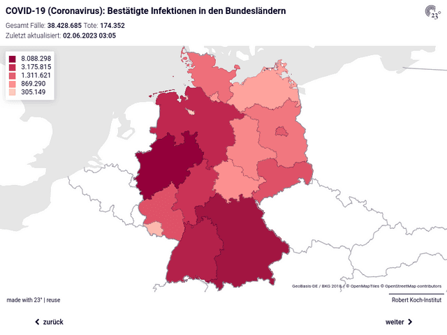 COVID-19 (Coronavirus) Deutschland Choro: Bestätigte Infektionen und bestätigte Infektionen pro 100.000 Einwohner