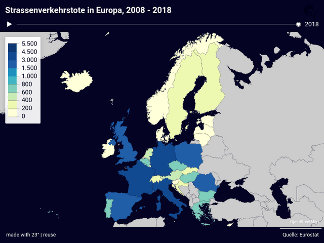 Strassenverkehrstote in Europa, 2008 - 2018