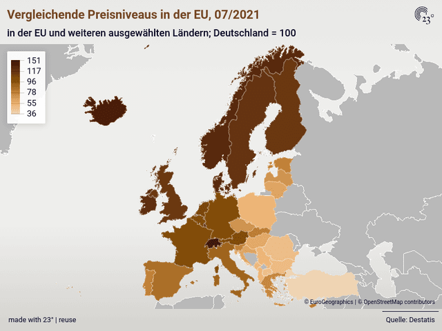 Vergleichende Preisniveaus in der EU, 07/2021
