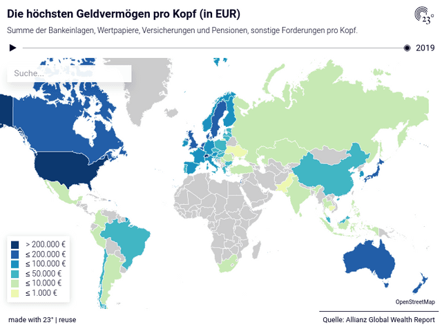 Die höchsten Geldvermögen pro Kopf (in EUR)