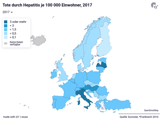 Tote durch Hepatitis je 100 000 Einwohner, 2017 