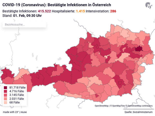 COVID-19 (Coronavirus): Bestätigte Infektionen in Österreich