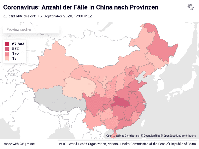 Live Karte Coronavirus: Anzahl der Fälle in China nach Provinzen