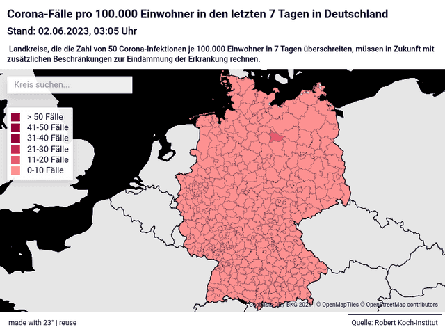 Corona-Fälle pro 100.000 Einwohner in den letzten 7 Tagen in Deutschland