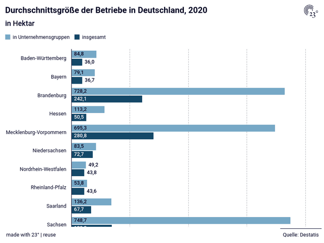 Durchschnittsgröße der Betriebe in Deutschland, 2020