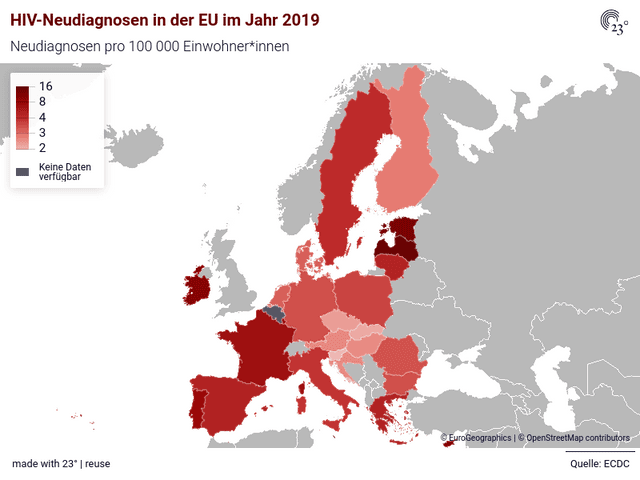 HIV-Neudiagnosen in der EU nach Jahr der Diagnose,  2010–2019