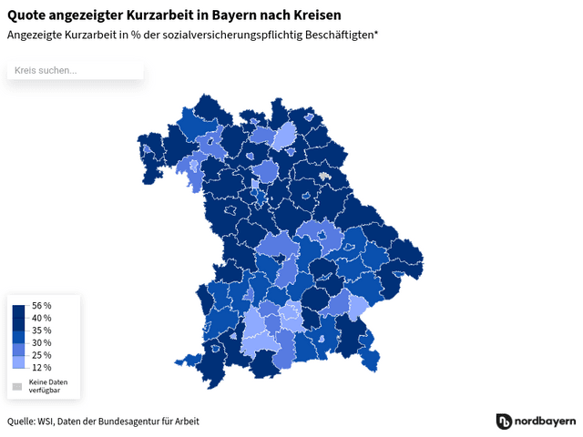 Quote angezeigter Kurzarbeit in Bayern nach Kreisen