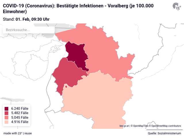 COVID-19 (Coronavirus): Bestätigte Infektionen - Voralberg (je 100.000 Einwohner)