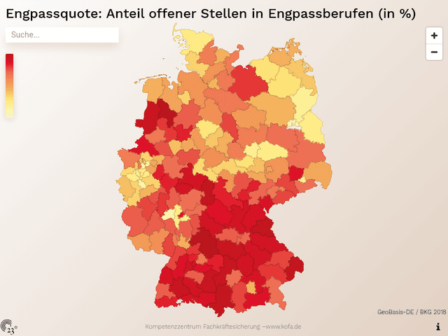 Engpassquote: Anteil offener Stellen in Engpassberufen (in %) 