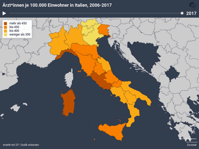 Ärzt*innen je 100.000 Einwohner in Italien, 2006-2017