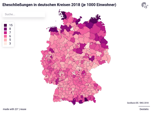 Eheschließungen in deutschen Kreisen 2018 (je 1000 Einwohner)