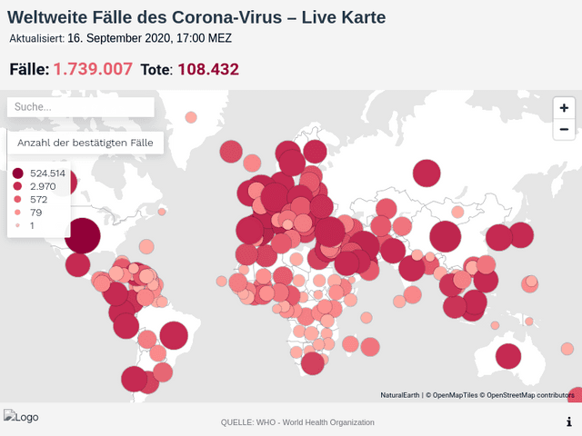 Weltweite Fälle des Corona-Virus – Live Karte