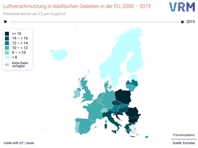 Luftverschmutzung in städtischen Gebieten in der EU, 2000 – 2019