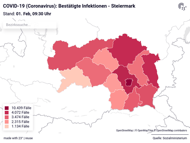 COVID-19 (Coronavirus): Bestätigte Infektionen - Steiermark