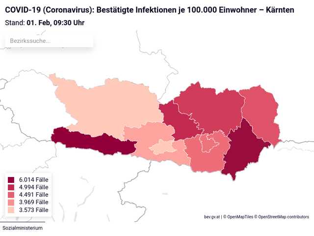 COVID-19 (Coronavirus): Bestätigte Infektionen je 100.000 Einwohner – Kärnten