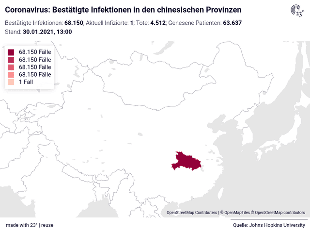 Coronavirus: Bestätigte Infektionen in den chinesischen Provinzen