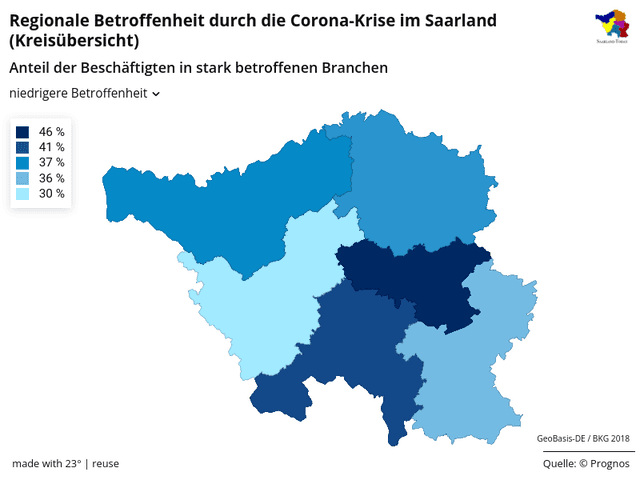 Regionale Betroffenheit durch die Corona-Krise im Saarland (Kreisübersicht)