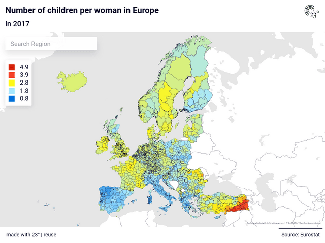 Number of children per woman in Europe
