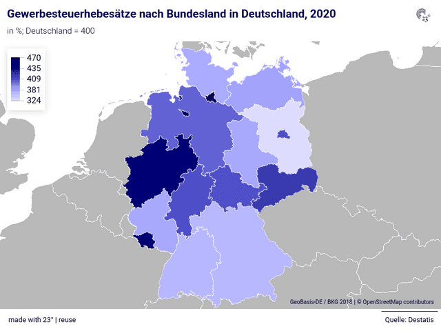 Gewerbesteuerhebesätze nach Bundesland in Deutschland, 2020