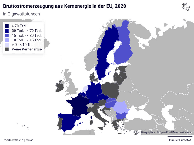 Bruttostromerzeugung aus Kernenergie in der EU, 1990 - 2020