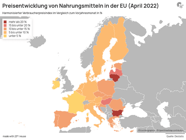 Preisentwicklung von Nahrungsmitteln in der EU (April 2022)